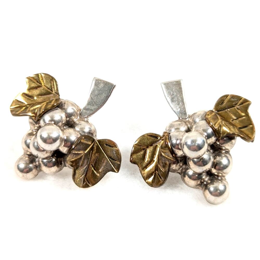 VTG Taxco Mexico Sterling Silver & Brass Grape Cluster Earrings TS-102